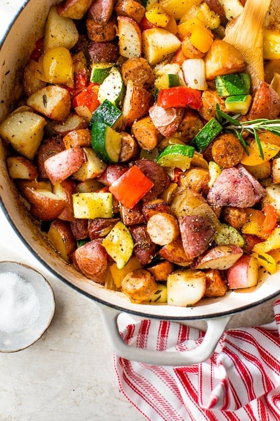 Summer Vegetables with Sausage and Potatoes Skillet