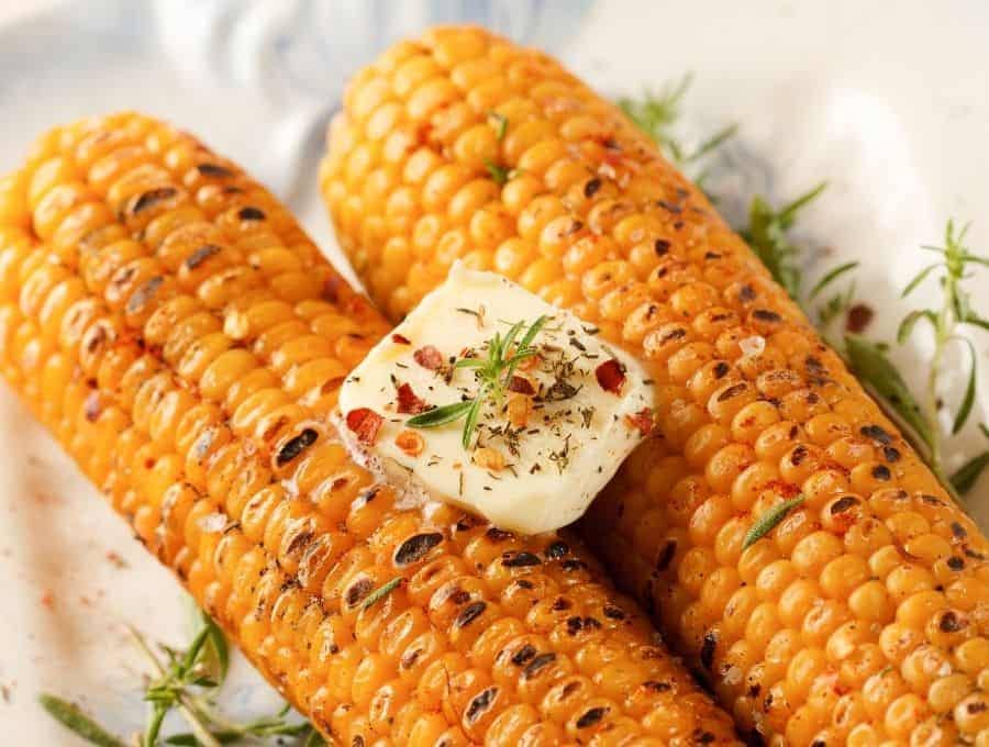 Seasoned Air Fryer Corn On The Cob WIth a Big Slab Of Butter